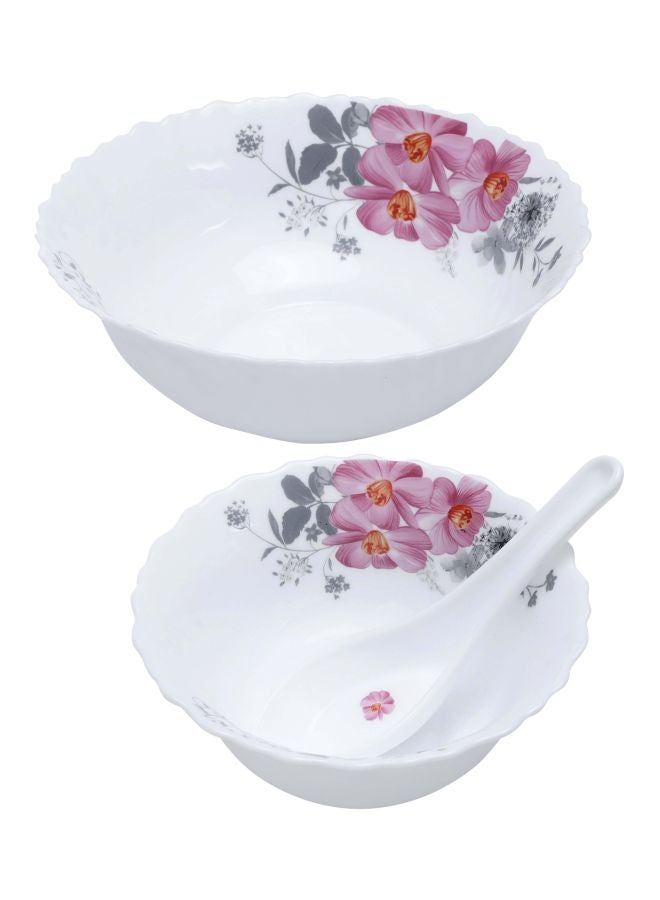رويال فورد طقم أدوات مائدة من الأوبال مكون من 33 قطعة أبيض/وردي/رمادي 6xDinner Plates - 10inch , 6xQuartes Plates - 7.5inch, Oval Plate - 13inch, 6xDeep Soup Plate - 8inch, 6xSoup Bowl - 5inch, ,6xSpoons, 2xServing Bowls - 8inch - Image 4
