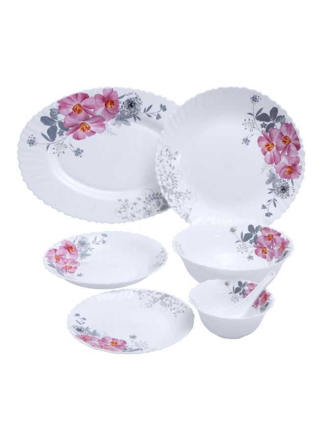 رويال فورد طقم أدوات مائدة من الأوبال مكون من 33 قطعة أبيض/وردي/رمادي 6xDinner Plates - 10inch , 6xQuartes Plates - 7.5inch, Oval Plate - 13inch, 6xDeep Soup Plate - 8inch, 6xSoup Bowl - 5inch, ,6xSpoons, 2xServing Bowls - 8inch - Image 2