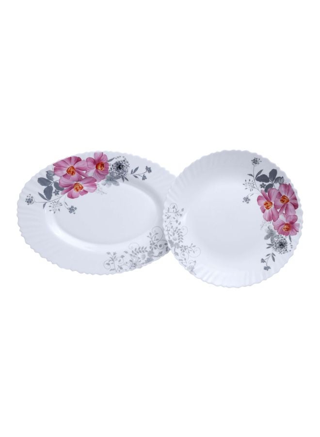 رويال فورد طقم أدوات مائدة من الأوبال مكون من 33 قطعة أبيض/وردي/رمادي 6xDinner Plates - 10inch , 6xQuartes Plates - 7.5inch, Oval Plate - 13inch, 6xDeep Soup Plate - 8inch, 6xSoup Bowl - 5inch, ,6xSpoons, 2xServing Bowls - 8inch - Image 5