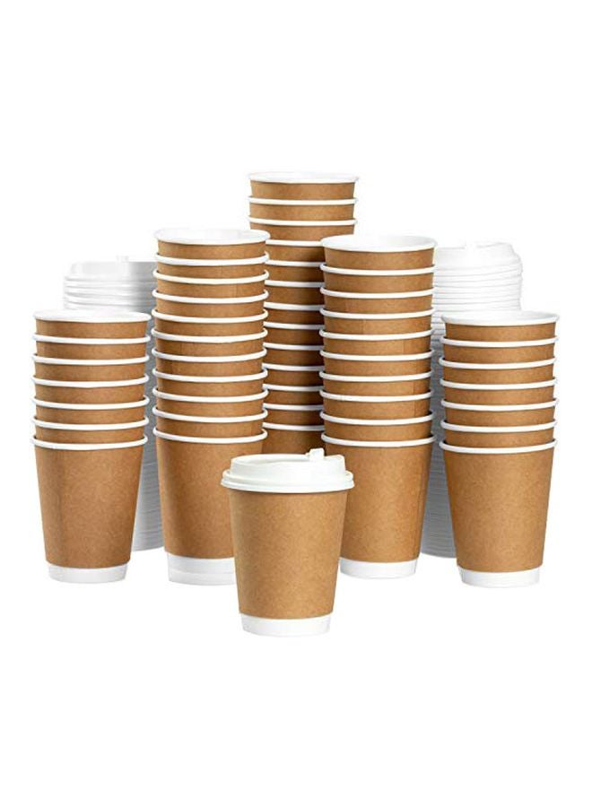 طقم أكواب ورقية مع غطاء مكون من 50 قطعة طبيعي - Image 1