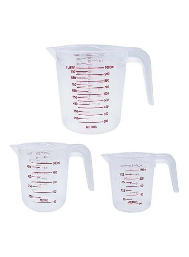 3-Piece Plastic Measuring Cup Set Clear/Red Small Cup 250, Medium Cup 500, Large Cup 1000ml - Image 1
