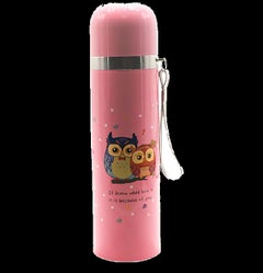 Owl Thermal Stainless Steel Travel Water Bottle Pink/Multicolour 6x6x22cm