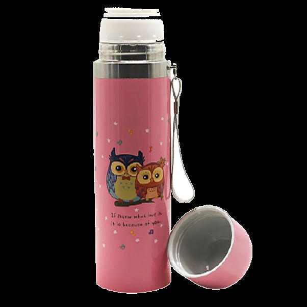 Generic - Owl Thermal Stainless Steel Travel Water Bottle Pink/Multicolour 6x6x22cm - Image 1