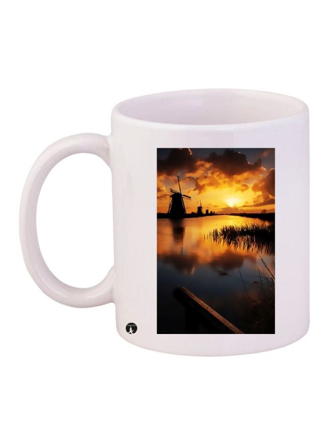 قدح قهوة مطبوع عليه صورة منظر طبيعي أبيض/أسود/أصفر