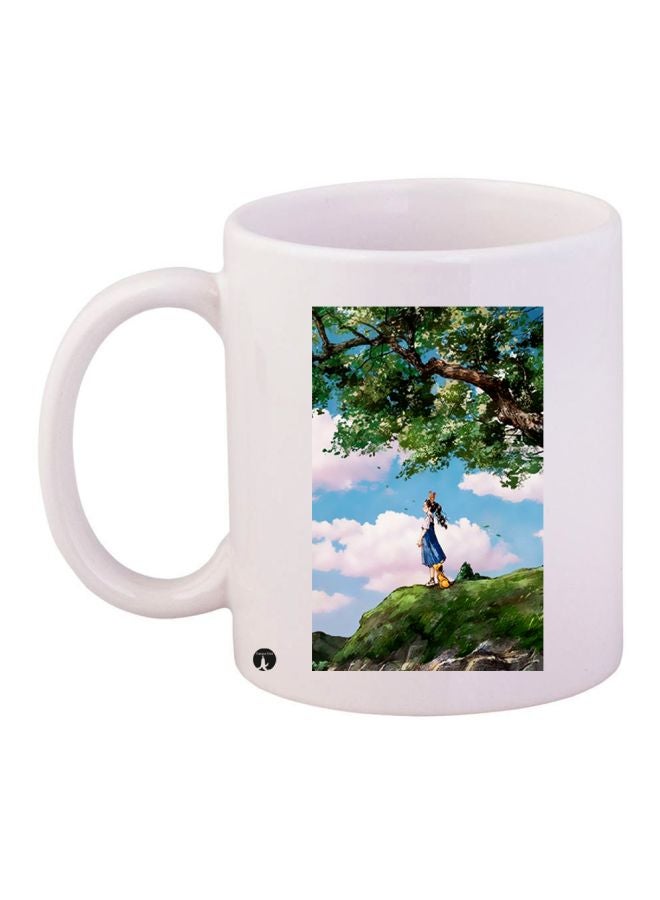 BP Cartoon Girl Printed Coffee Mug White/Green/Blue