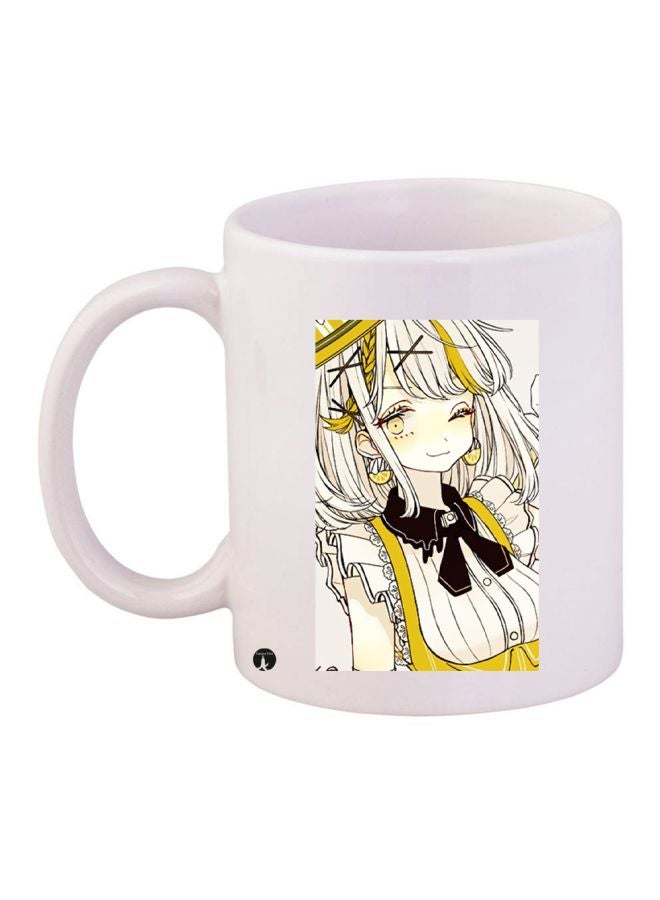BP Cartoon Girl Printed Coffee Mug White/Black/Yellow