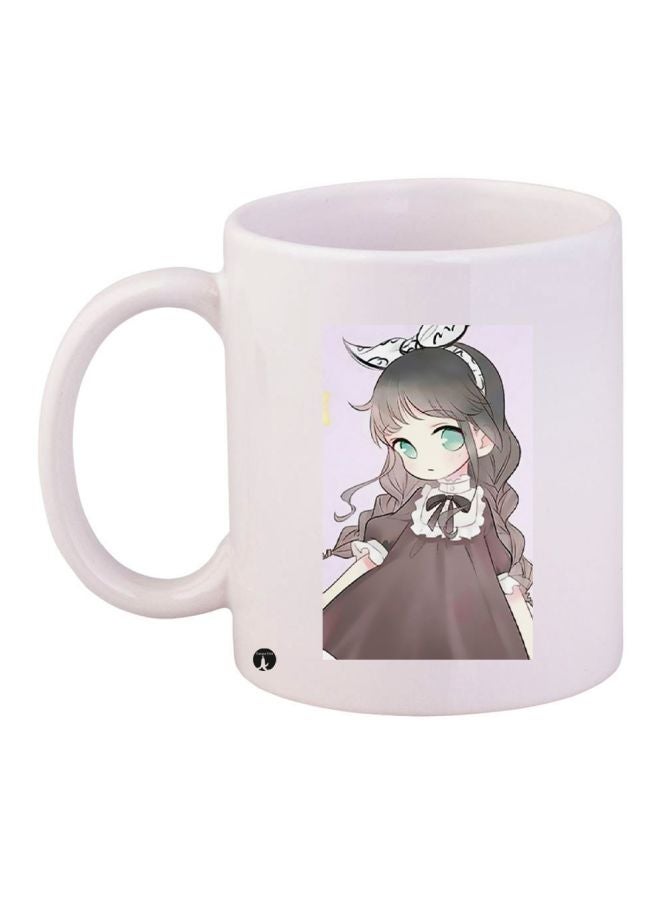 Cartoon Girl Printed Coffee Mug White/Grey/Beige
