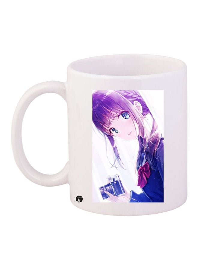 BP Cartoon Girl Printed Coffee Mug White/Pink/Blue