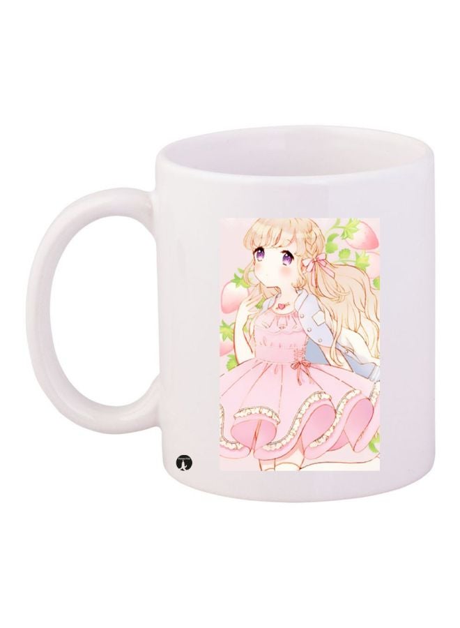 BP Cartoon Girl Printed Coffee Mug White/Pink/Green