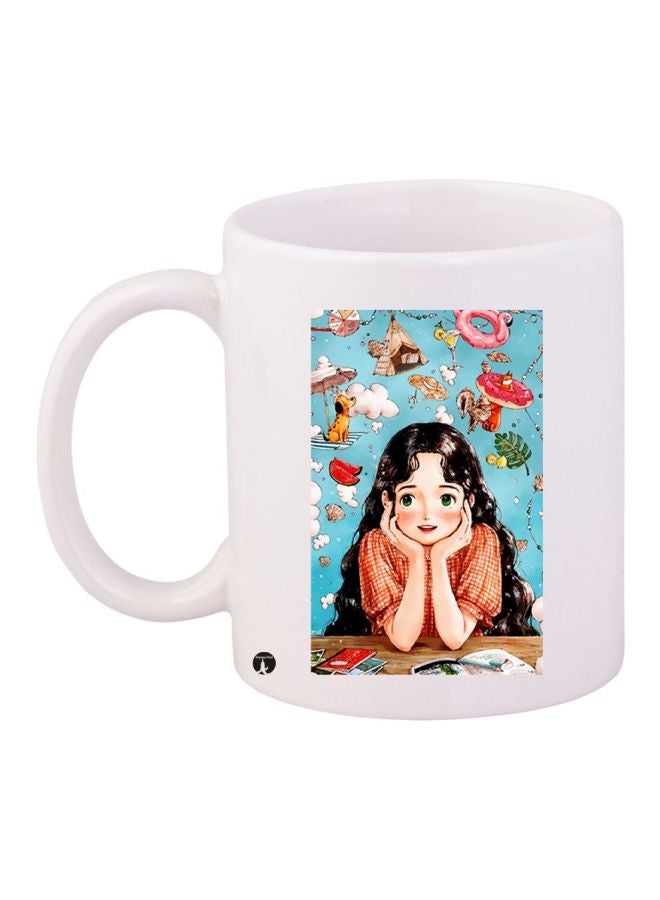 BP Cartoon Girl Printed Coffee Mug White/Blue/Red
