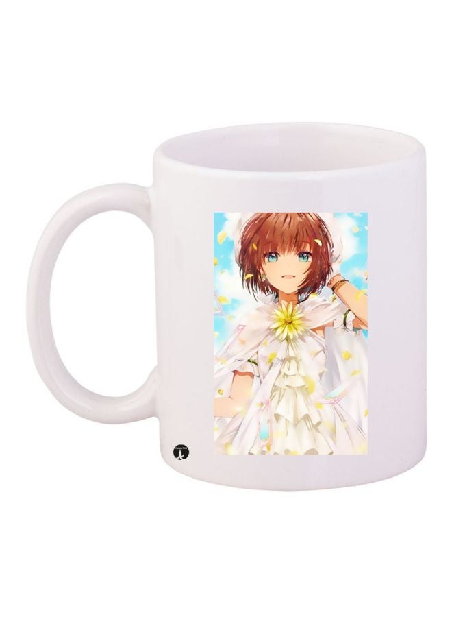 BP Cartoon Girl Printed Coffee Mug White/Yellow/Blue
