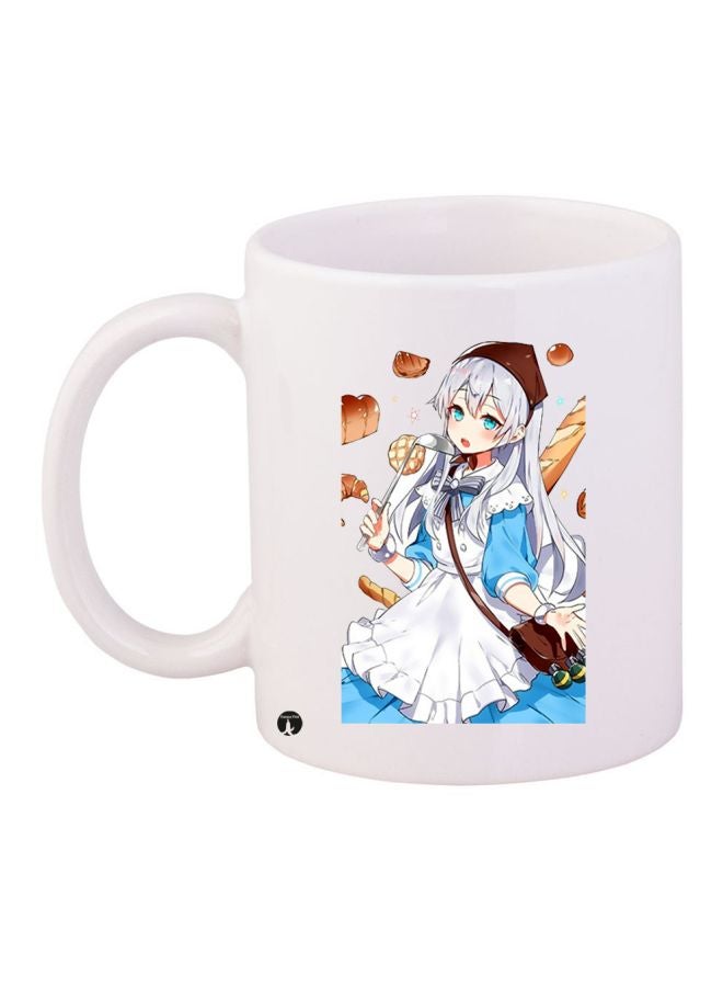 BP Cartoon Girl Printed Coffee Mug White/Blue/Brown