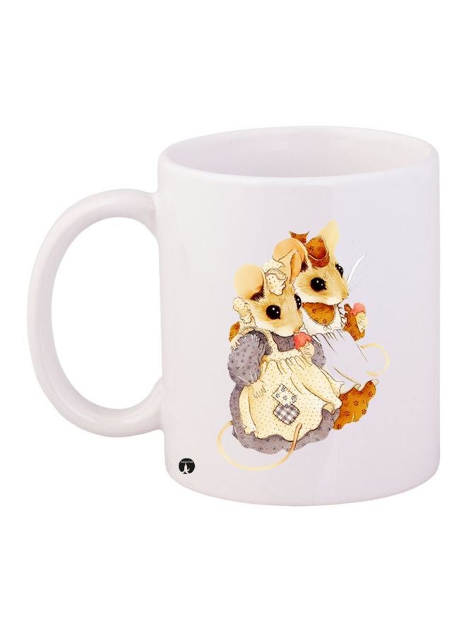 Rat Printed Ceramic Coffee Mug White/Beige/Grey