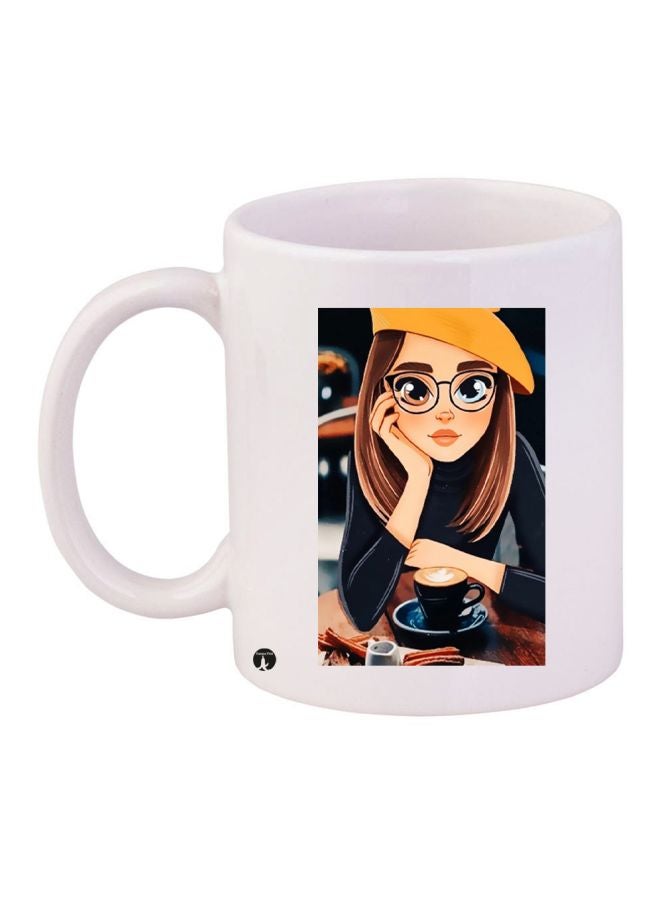 BP Woman Printed Ceramic Coffee Mug White/Yellow/Black