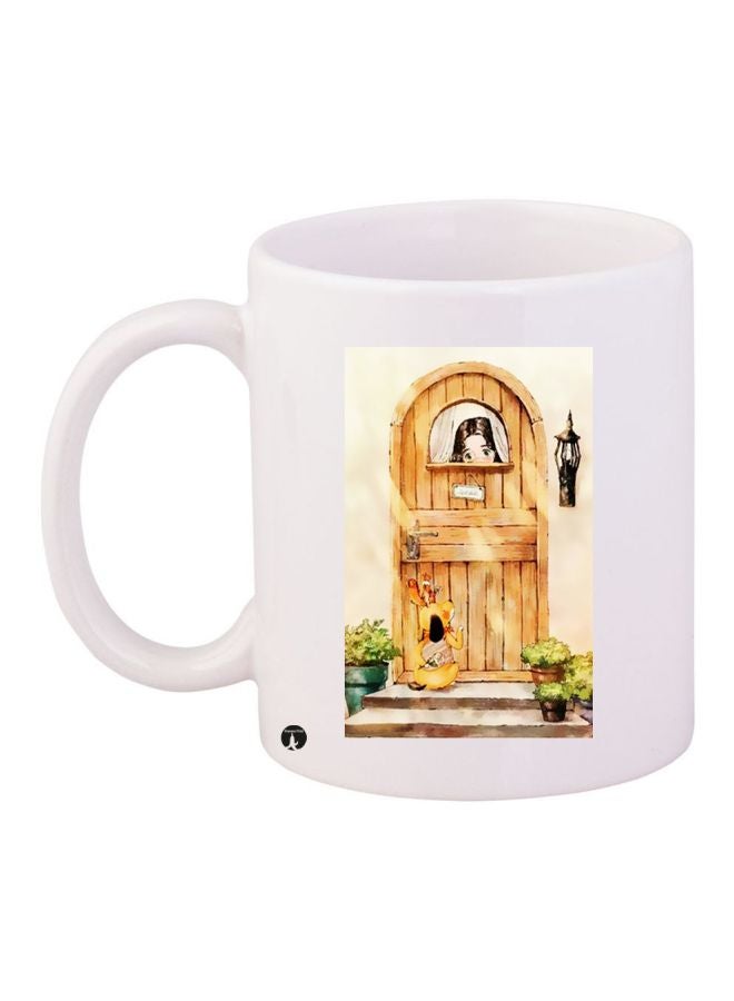 BP Cartoon Printed Ceramic Coffee Mug White/Beige/Brown