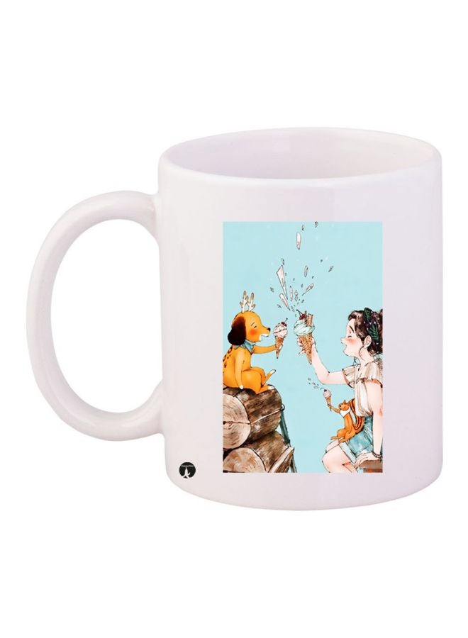 بي بي مج قهوة من السيراميك بطبعة رسومات كرتوينة أبيض/أزرق/بني