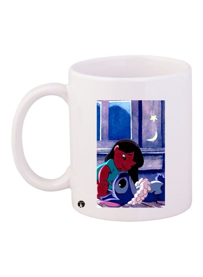 BP Cartoon Girl Printed Ceramic Coffee Mug White/Blue/Brown