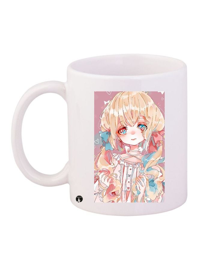 بي بي مج قهوة من السيراميك بطبعة فتاة أبيض/ وردي/ بيج