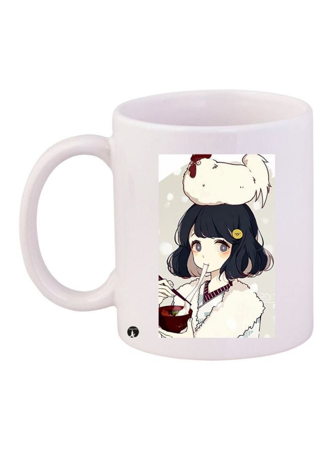 بي بي مج قهوة بطبعة رسوم متحركة على شكل فتاة أبيض/أسود/بني