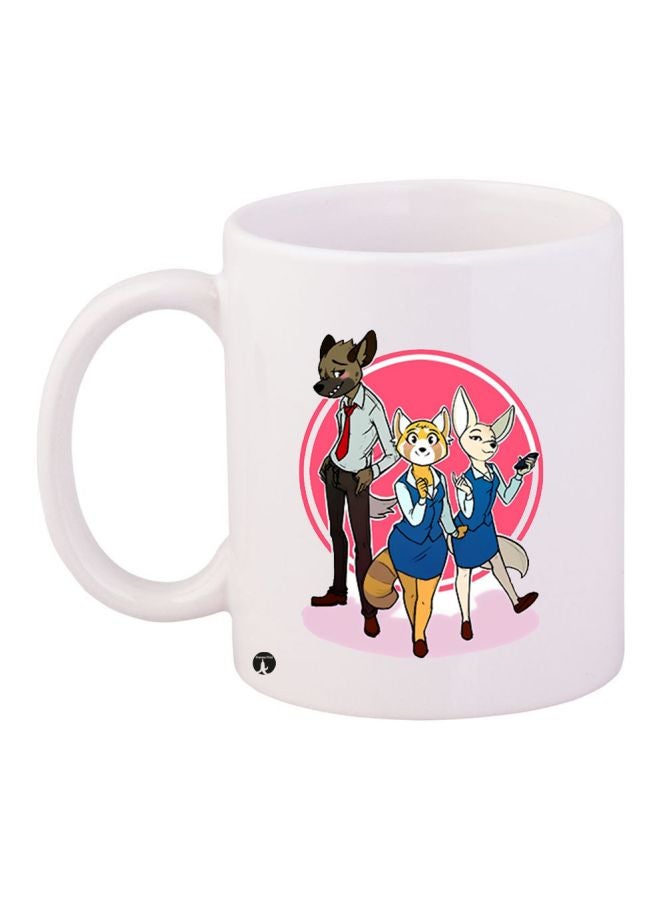 Cartoon Printed Ceramic Coffee Mug White/Blue/Pink