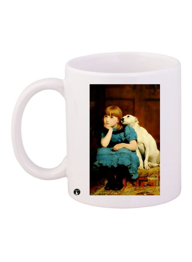 BP Girl With Dog Printed Coffee Mug White/Blue/Brown