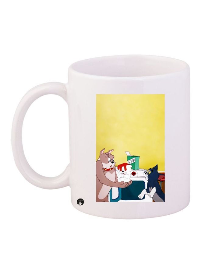 Tom And Jerry Printed Coffee Mug White/Yellow/Blue
