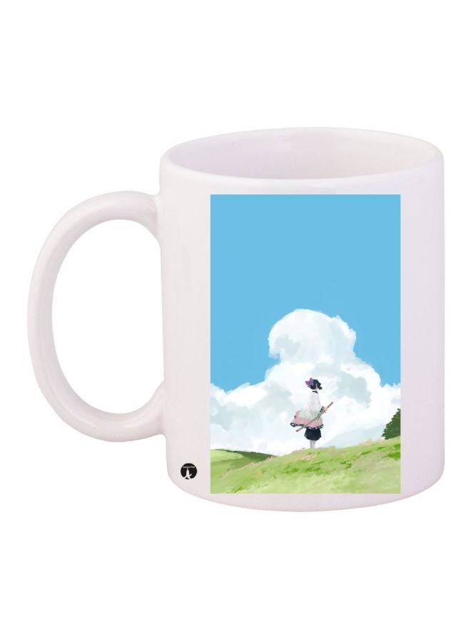 قدح قهوة مطبوع عليه صورة منظر طبيعي أبيض/أزرق/أخضر