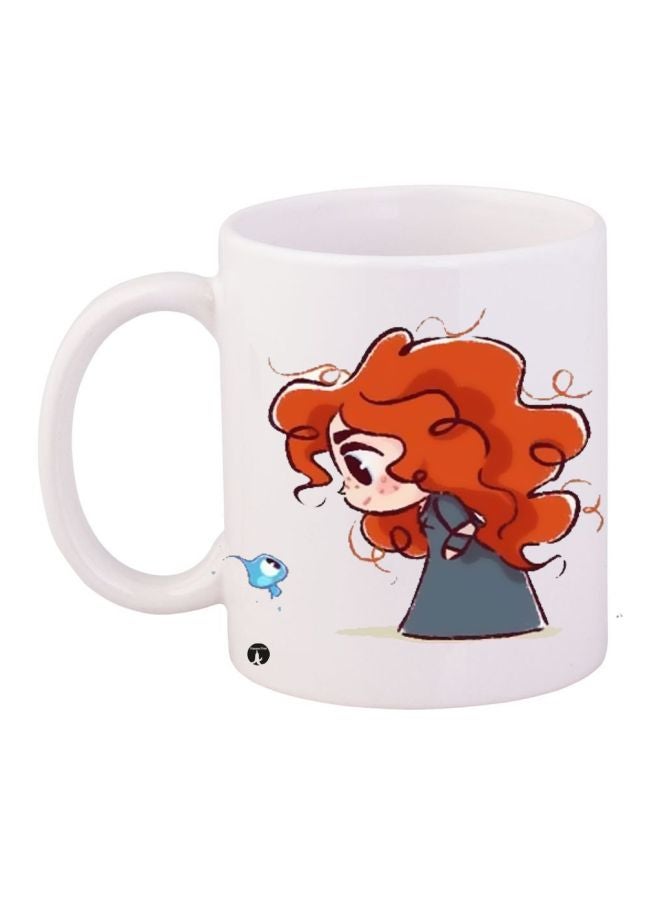 BP Cartoon Girl Printed Coffee Mug White/Orange/Blue