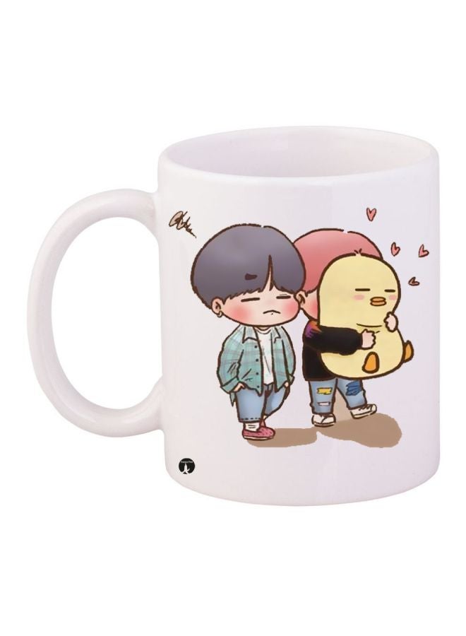 BP Cartoon Characters Printed Coffee Mug White/Blue/Yellow