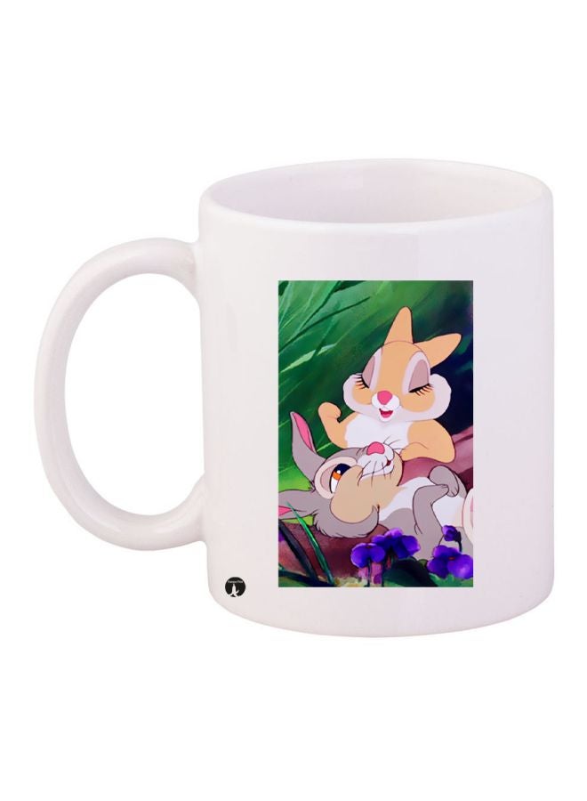 مج قهوة بطبعة رسمة كرتونية على شكل أرانب أبيض/ أخضر/ رمادي