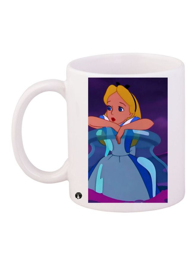 مج قهوة بطبعة رسومات كرتونية على شكل فتاة أبيض / أزرق /أرجواني