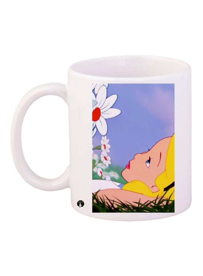 BP Cartoon Girl Printed Coffee Mug White/Blue/Yellow