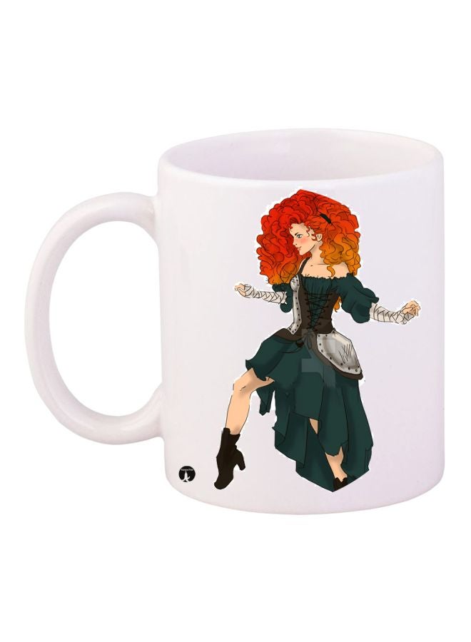 BP Cartoon Girl Printed Coffee Mug White/Green/Orange