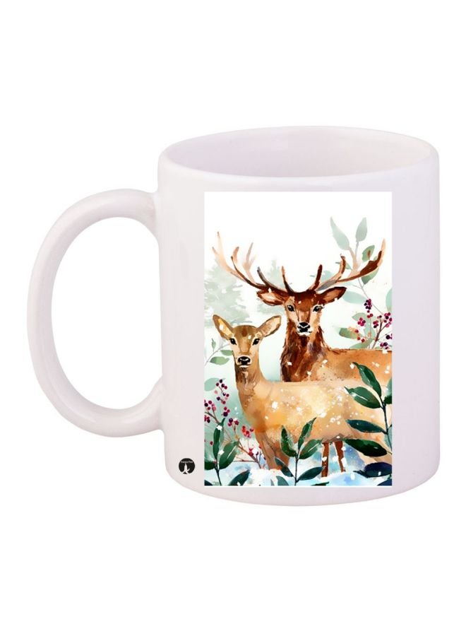 BP Deer Printed Coffee Mug White/Brown/Green