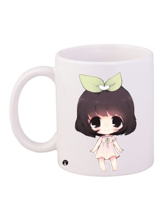 BP Cartoon Girl Printed Coffee Mug White/Brown/Pink