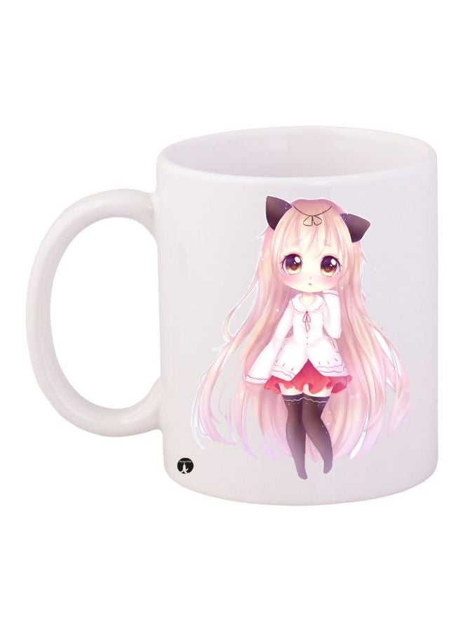 BP Anime Girl Printed Coffee Mug 325ml White/Pink/Brown