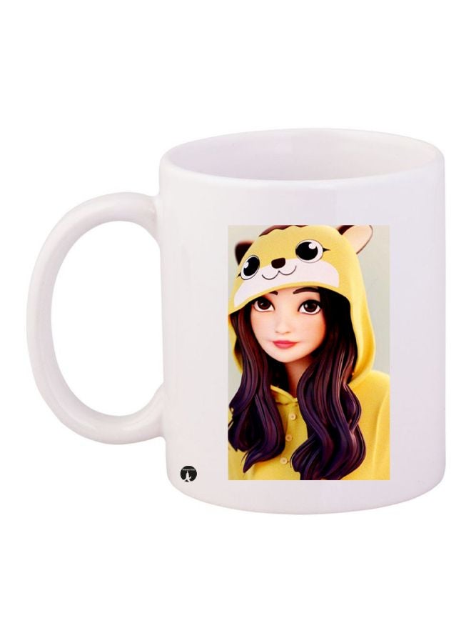 BP Cartoon Girl Printed Coffee Mug White/Yellow/Beige