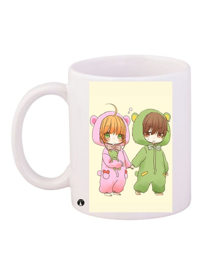 BP Cartoon Girl Printed Coffee Mug White/Green/Pink