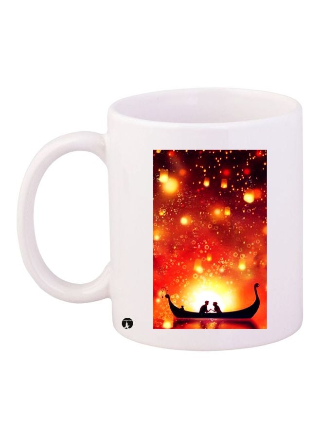 بي بي مج قهوة من السيراميك مزين بطبعة أبيض/برتقالي/أصفر