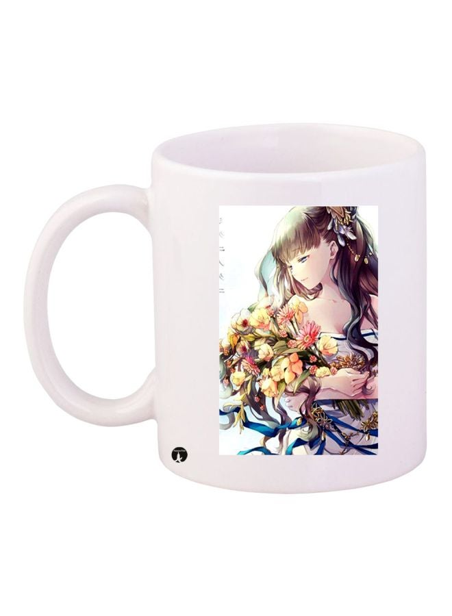 بي بي مج قهوة بطبعة على شكل فتاة كرتونية مع أزهار أبيض/أزرق/أصفر