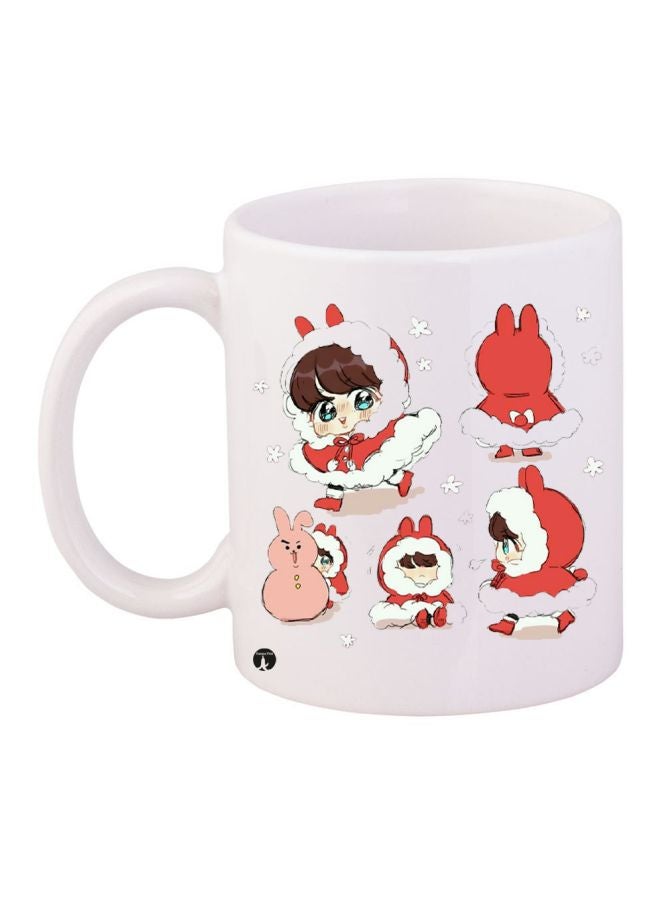 مج قهوة مطبوع عليه صورة رسوم متحركة أبيض/أحمر/وردي