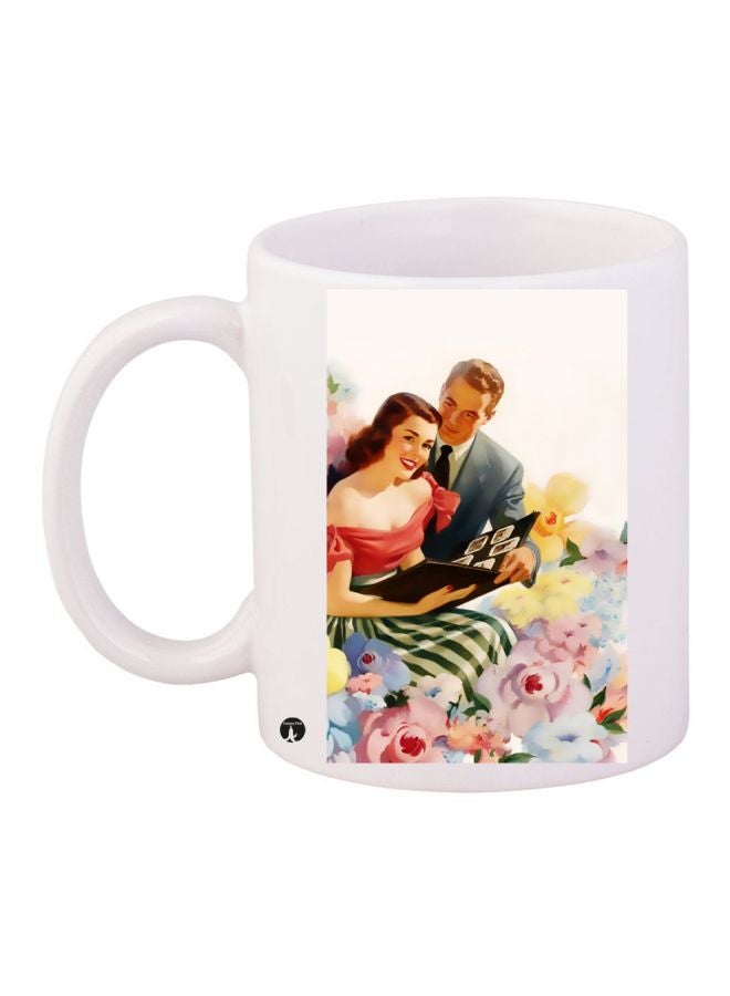 BP Vintage Couple Printed Coffee Mug White/Pink/Yellow