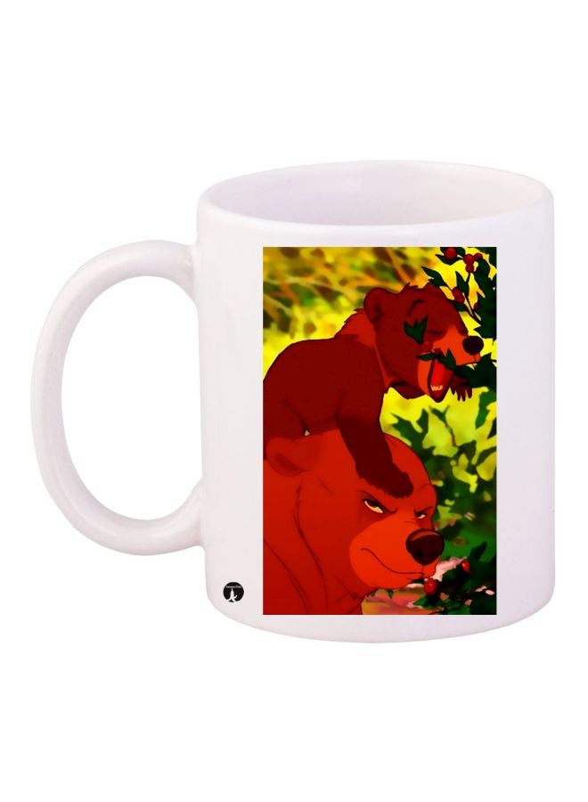 BP Cartoon Bear Printed Coffee Mug White/Brown/Green