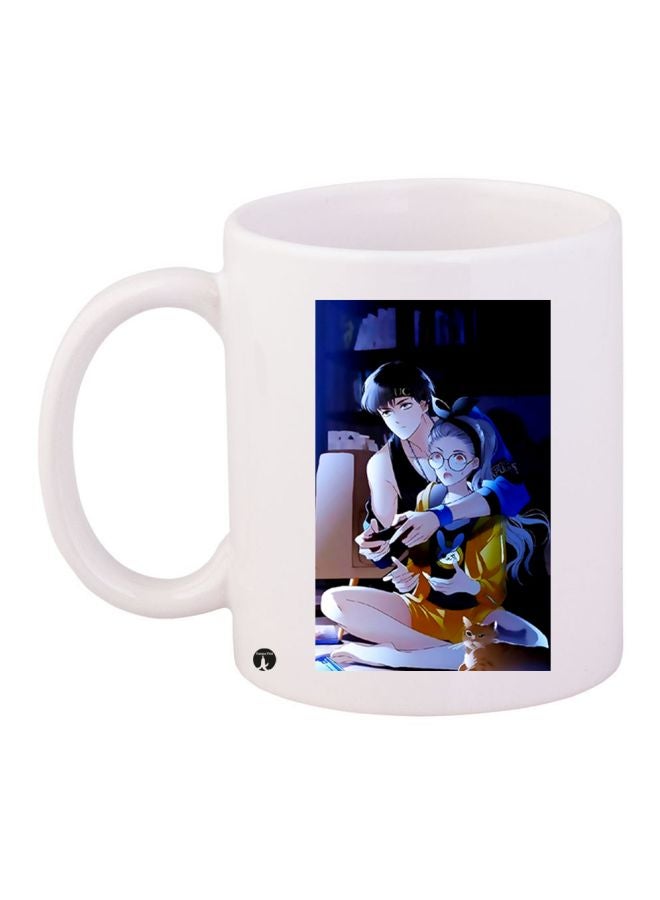 BP Anime Couple Printed Coffee Mug White/Blue/Beige