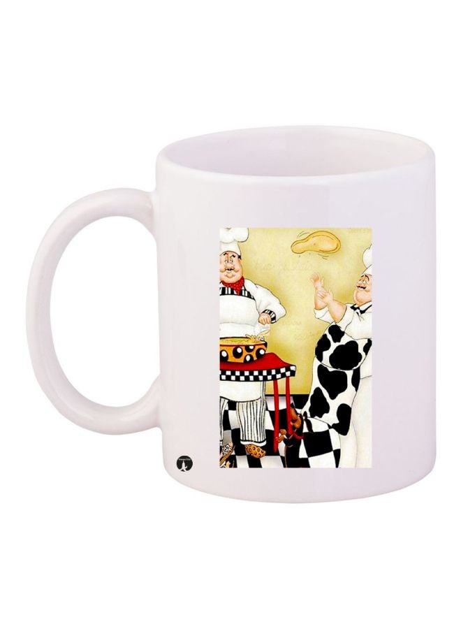 BP Cartoon Chef Printed Coffee Mug White/Beige/Black