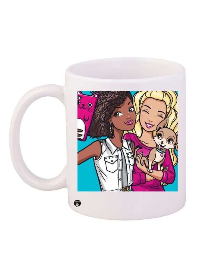 BP Cartoon Girl Printed Coffee Mug White/Brown/Pink