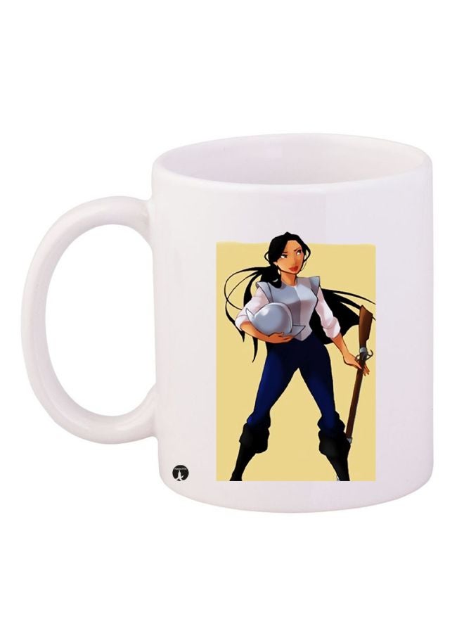 BP Cartoon Girl Printed Coffee Mug White/Blue/Yellow