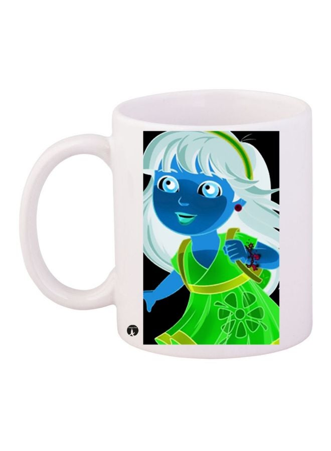 كوب قهوة مطبوع برسمة فتاة أبيض/أزرق/أخضر