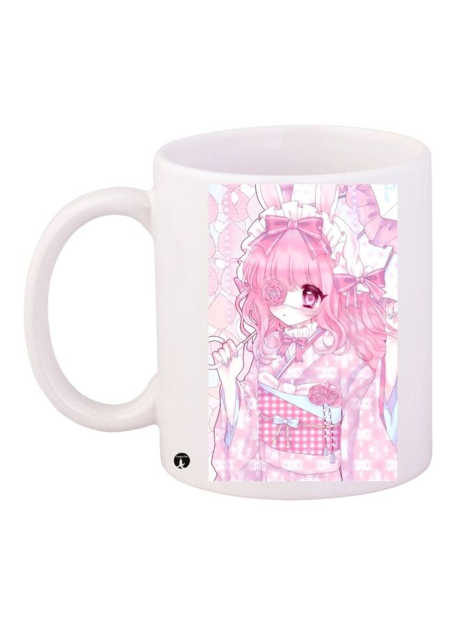 بي بي مج قهوة مطبوع عليه صورة رسوم متحركة أبيض/ وردي