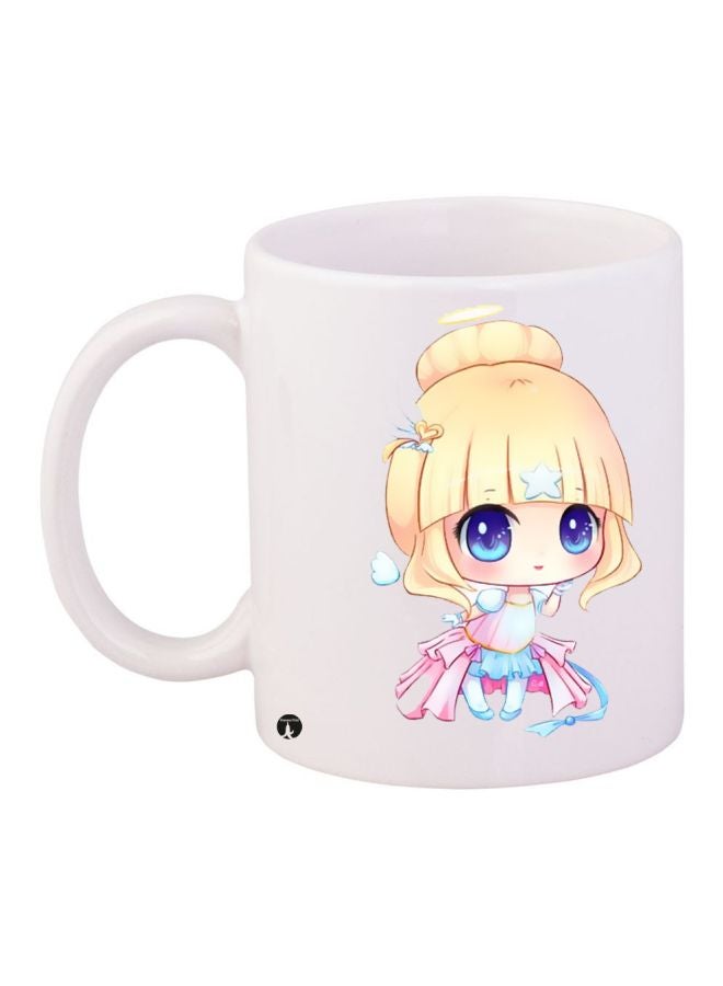 بي بي مج قهوة بطبعة رسوم متحركة على شكل فتاة أبيض/وردي/أصفر